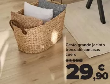 Oferta de Cesto Grande Jacinto Trenzado Con Asas Cuero por 29,9€ en Carrefour