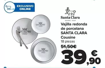 Oferta de Santa Clara - Vajilla Redonda De Porcelana por 39,9€ en Carrefour