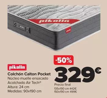 Oferta de Pikolin - Colchon Calton Pocket por 329€ en Carrefour