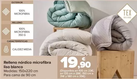 Oferta de Tex Home - Relleno Nórdico Microfibra Liso Blanco por 19,9€ en Carrefour