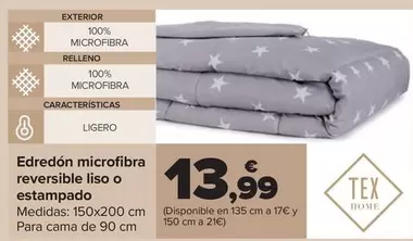 Oferta de Tex Home - Edredón Microfibra Reversible Liso O Estampado por 13,99€ en Carrefour