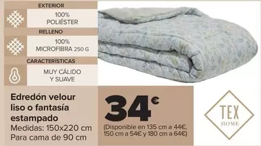 Oferta de Tex Home - Edredon Velour Liso O Fantasia Estampado por 34€ en Carrefour