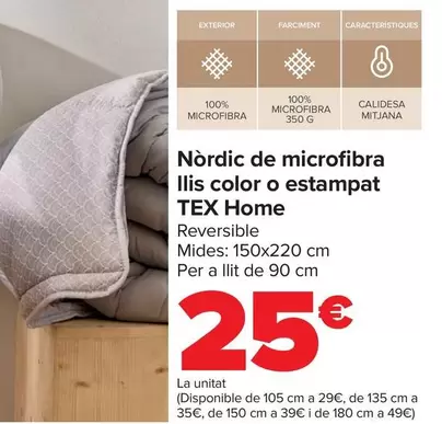 Oferta de Tex Home - Relleno Nórdico Microfibra Liso Color O Estampado por 25€ en Carrefour