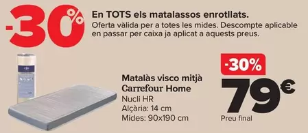 Oferta de Carrefour Home - Colchon Visco Medium por 79€ en Carrefour