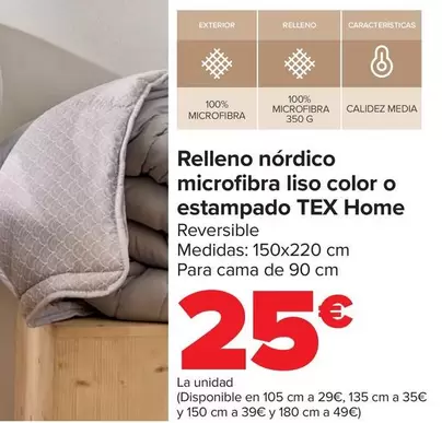 Oferta de Tex Home - Relleno Nórdico Microfibra Liso Color O Estampado por 25€ en Carrefour