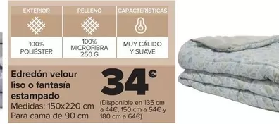 Oferta de Edredón Velour Liso O Fantasía Estampado por 34€ en Carrefour