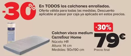 Oferta de Carrefour Home - Colchon Visco Medium por 79€ en Carrefour