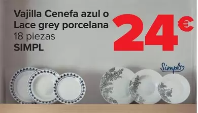 Oferta de Simpl - Vajilla Cenefa Azul O Lace Grey Porcelana por 24€ en Carrefour