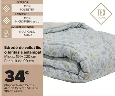 Oferta de Tex Home - Edredon Velour Liso O Fantasia Estampado por 34€ en Carrefour