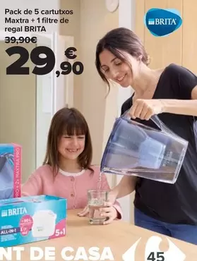 Oferta de Brita - Pack De 5 Cartuchos Maxtra + 1 Filtro De Regalo por 29,9€ en Carrefour