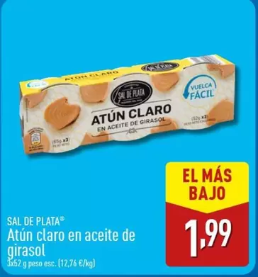 Oferta de Sal De Plata - Atun Claro En Aceite De Girasol por 1,99€ en ALDI