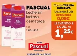 Oferta de Pascual - Leche Sin Lactosa Desnatada por 1,29€ en Supermercados Lupa