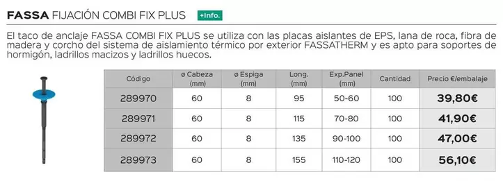 Oferta de Fassa/ Fijación Combi Fix Plus por 39,8€ en Isolana