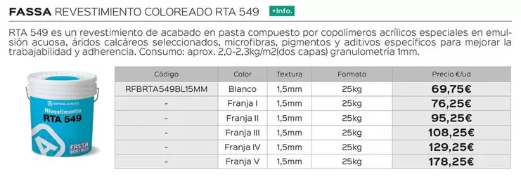 Oferta de Fassa Revestimento Coloreado Rta  por 69,75€ en Isolana