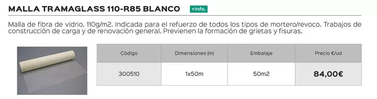Oferta de Malla Tramaglass 110-R85 Blanco por 84€ en Isolana