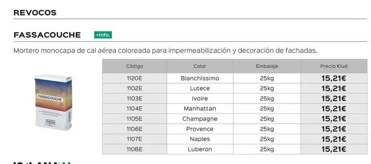 Oferta de Fassacouche/ Mortero Monocapa De Cal Aerea Coloreada Para Impermeabilizacion Decoracion De Fachadas por 15,21€ en Isolana