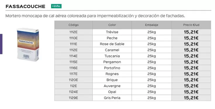 Oferta de Fassacouche/ Mortero Monocapa De Cal Aerea Coloreada Para Impermeabilizacion Y Decoracion De Fashadas  por 15,21€ en Isolana