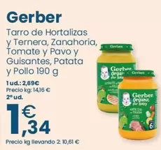 Oferta de Gerber - Tarro De Hortalizas Y Ternera, Zanahoria, Tomate Y Pavo Y Guisantes, Patata Y Pollo por 2,69€ en Clarel