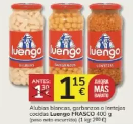 Oferta de Luengo - Alubias Blancas, Garbanzos O Lentejas Cocidas por 1,15€ en Consum