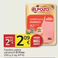 Oferta de Elpozo - Fiambre Paleta Sandwich por 2,09€ en Consum