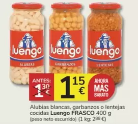 Oferta de Luengo - Alubias Blancas, Garbanzos O Lentejas Cocidas por 1,15€ en Consum