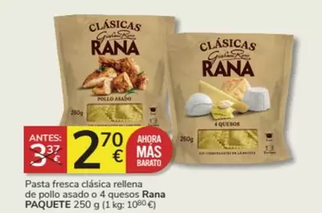 Oferta de Rana - Pasta Fresca Clasica Rellena De Pollo Asado O 4 Quesos por 2,7€ en Consum