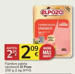 Oferta de Elpozo - Fiambre Paleta Sandwich por 2,09€ en Consum