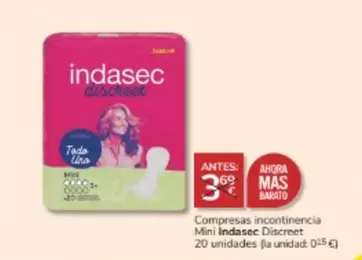 Oferta de Indasec - Compresas Incontinencia Mini por 3€ en Consum