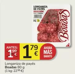 Oferta de Boadas - Longaniza De Payes por 1,79€ en Consum