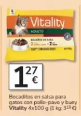 Oferta de Vitality - Bocaditos En Salsa Para Gatos Con Pollo-pavo Y Buey por 1,27€ en Consum