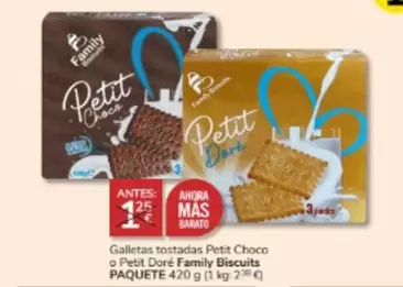 Oferta de Family Biscuits - Galletas Tostadas Petit Choco O Petit Dore Paquete por 1€ en Consum