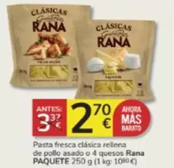 Oferta de Rana - Pasta Fresca Clasica Rellena De Pollo Asado O 4 Quesos/ Paquete por 2,7€ en Consum