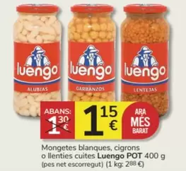 Oferta de Luengo - Mongetes Blanques, Cigrons O Llenties Cuites Pot por 1,15€ en Consum