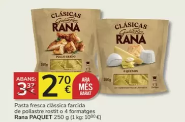 Oferta de Rana - Pasta Fresca Clássica Farcida De Pollastre Rostíft O 4 Formatges por 2,7€ en Consum