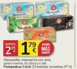 Oferta de Pompadour - Manzanilla/ Manzanilla Con Anis/ Poleo Menta/ Te Clasico O Tila por 1,79€ en Consum