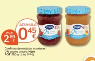 Oferta de Hero - Confitura De Maduixa O Pressec 0% Sucres Afegits por 2,69€ en Consum