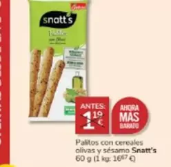 Oferta de Snatt's - Palitos Con Cereales Olivas Y Sésamo por 1€ en Consum