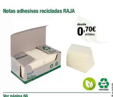 Oferta de Raja - Notas Adhesivas Recicladas por 0,7€ en Staples Kalamazoo