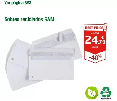 Oferta de Sam - Sobres Reciclados por 24,79€ en Staples Kalamazoo