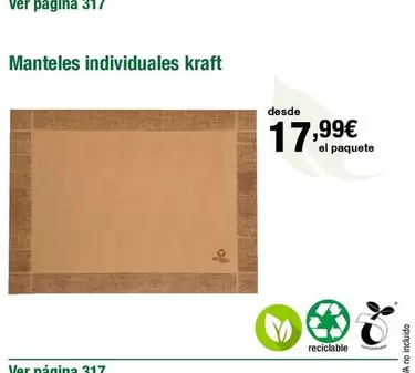 Oferta de Manteles Individuales Kraft  por 17,99€ en Staples Kalamazoo