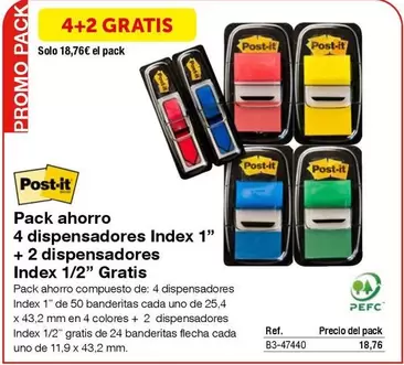 Oferta de Post-it - Pack Ahorro 4 Dispensadores Index 1" + 2 Dispensadores Gratis por 18,76€ en Staples Kalamazoo