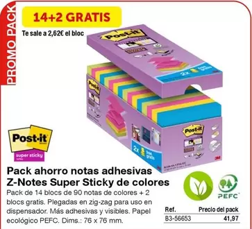 Oferta de Post-it - Pack Ahorro Notas Adhesivas Z-Notes Super Sticky De Colores en Staples Kalamazoo