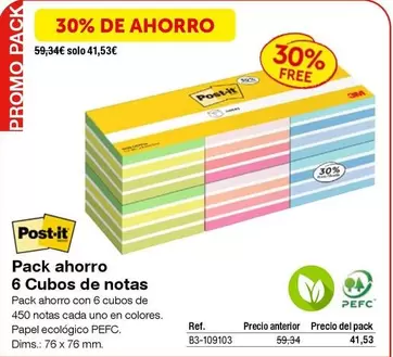 Oferta de Post-it - Pack Ahorro 6 Cubos De Notas en Staples Kalamazoo