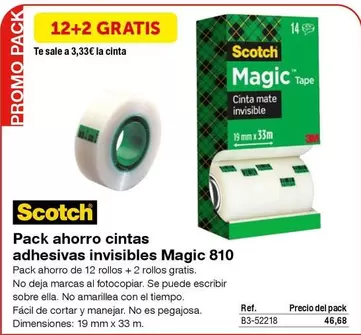 Oferta de Scotch - Pack Ahorro Cintas Adhesivas Invisibles Magic 810 en Staples Kalamazoo