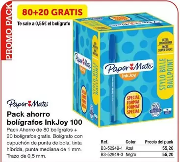 Oferta de Paper mate - Pack Ahorro Boligrafos Inkjoy 100 por 0,55€ en Staples Kalamazoo
