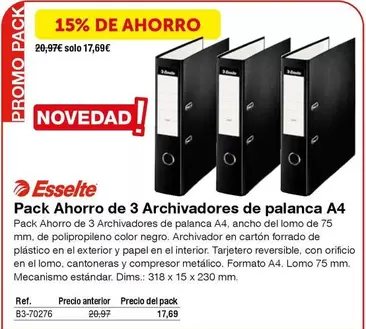 Oferta de Esselte - Pack Ahorro De 3 Archivadores De Palanca A4 por 17,69€ en Staples Kalamazoo