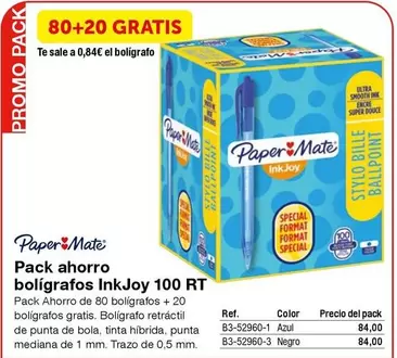 Oferta de Paper mate - Pack Ahorro Boligrafos Inkjoy 100 Rt por 84€ en Staples Kalamazoo