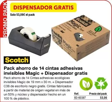 Oferta de Scotch - Pack Ahorro De 14 Cintas Adhesivas Invisibles Magic + Dispensador Gratis por 53,06€ en Staples Kalamazoo