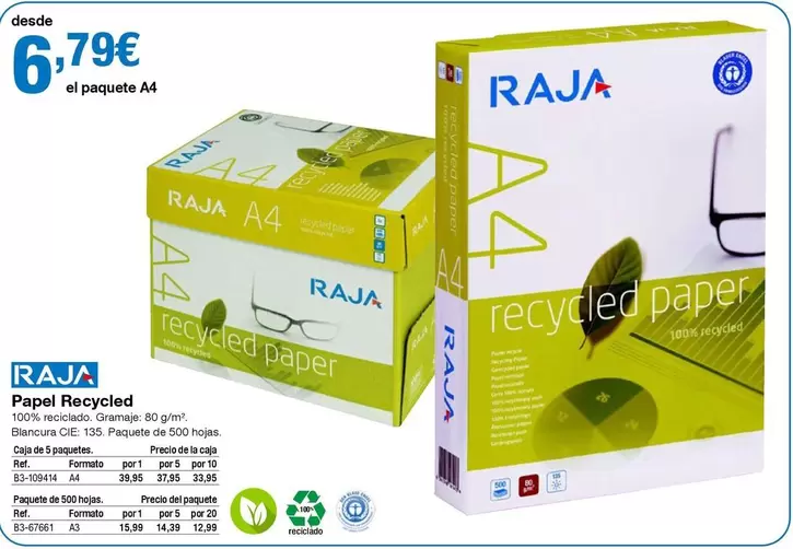 Oferta de Raja - Papel Recycled por 6,79€ en Staples Kalamazoo