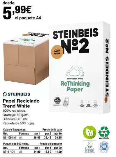 Oferta de White - Papel Reciclado Trend por 5,99€ en Staples Kalamazoo